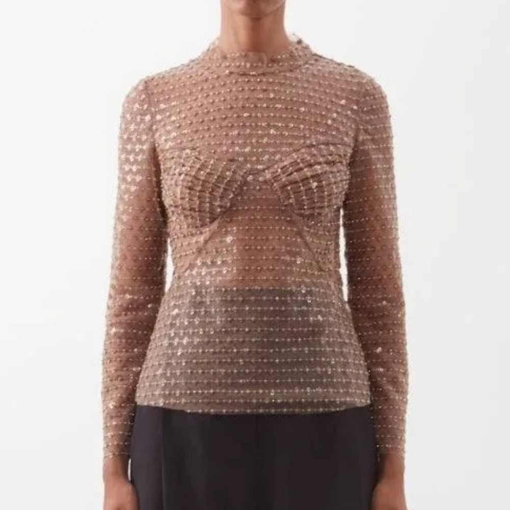 Self-Portrait Mocha Mousse Light Brown Sequin Top